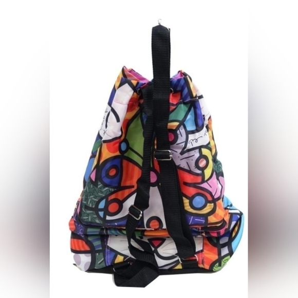 ROMERO BRITTO Authentic Large Drawstring Nylon BackPack / Lunch Bag Combination - Picture 7 of 16